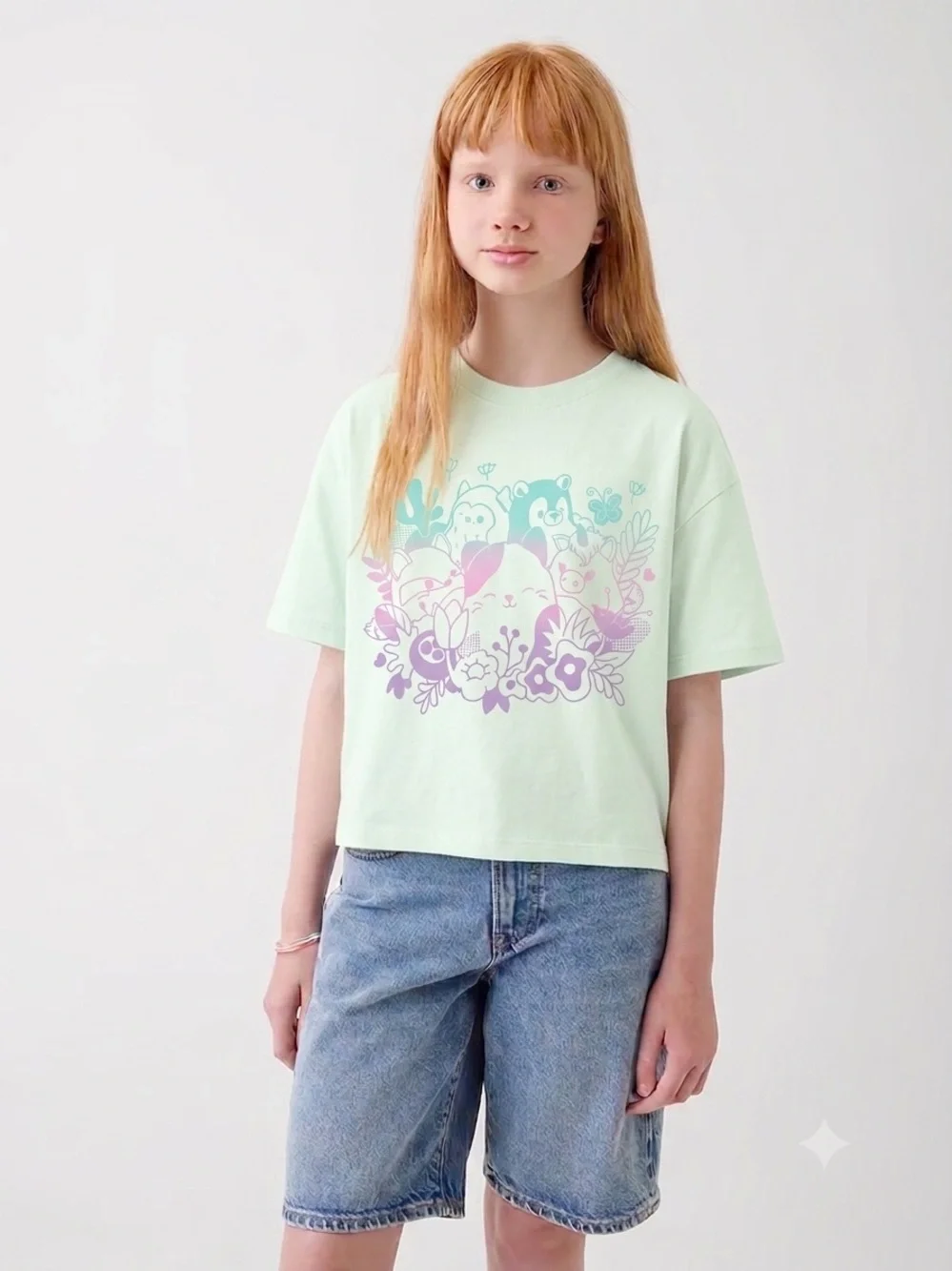 Gap Kids Squishmallow Graphic Boxy Tee in Pastel Mint Green